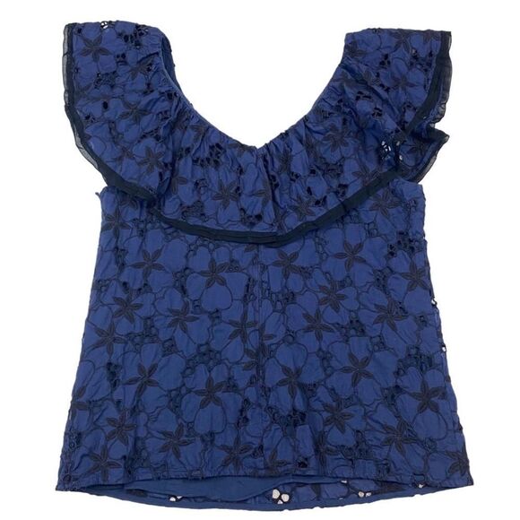 Rebecca Taylor Adriana Embroidered Ruffle Blue Blueberry Eyelet 6 - Picture 3 of 6